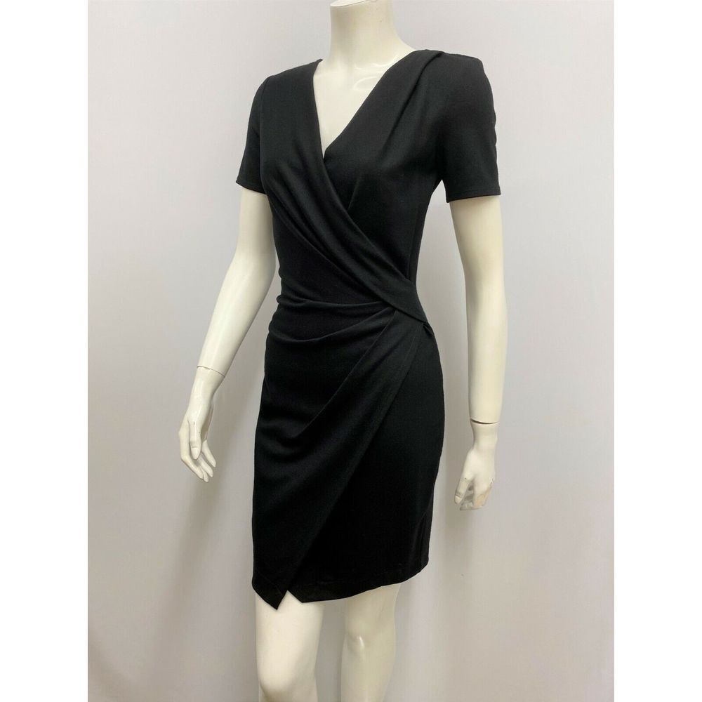 Helmut Lang Dress Black Crossover Front Wrap Style Leather Trim on Back Side P
